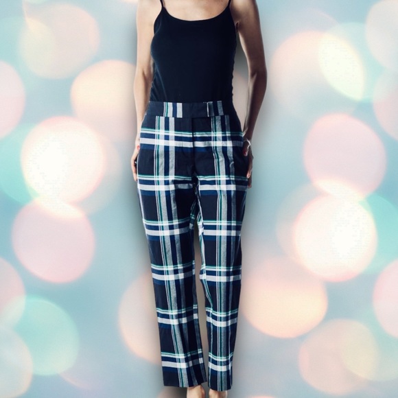 Ann Taylor Pants - Ann Taylor Women’s Navy Blue Checkered Plaid Straight Leg Pants Slacks Size 2